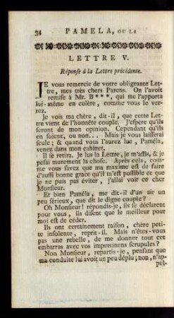 Lettre V. Réponse à la Lettre précédente.