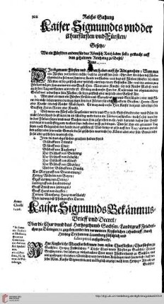 Kaiser Sigmundts und der Churfürsten und Fürsten Gesetze
