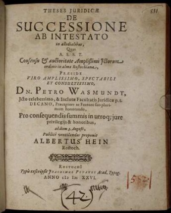 Theses Iuridicae De Successione Ab Intestato in allodialibus