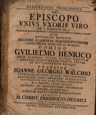 Diss. theol. de episcopo unius uxoris viro : ad I. Timoth. III, 2.