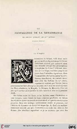 3. Pér. 8.1892: La propagande de la Renaissance en Orient durant le XVe siècle, 1, La Turquie
