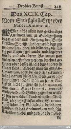 Das XCIX. Cap. Vom Spießglaß-Ertz/oder Minera Antimonii.