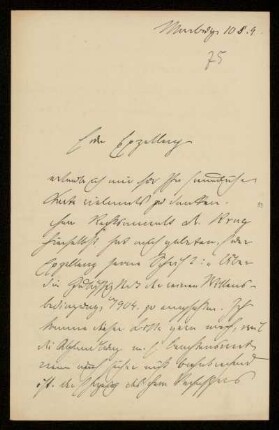75: Brief von Fritz André an Gottlieb Planck, Marburg, 10.5.1909 [?]