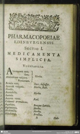 Sectio I. Medicamenta simplicia