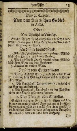 Das 2. Capitel. Von dem Türckischen Gebiet in Asia. Oder: Der Asiatischen Türckey.