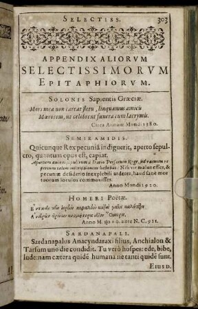 Appendix Aliorum Selectissimorum Epitaphiorum.