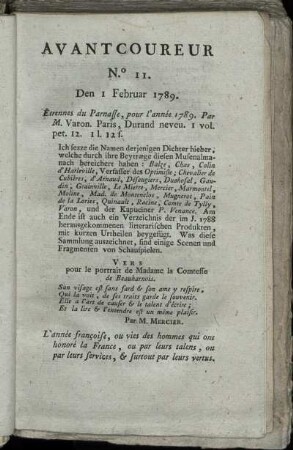 No. 11. Den 1. Februar 1789. - No. 15. Den 16. Februar 1789.