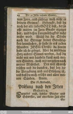 Die IX. Andacht. Prüfung nach den Zehen Geboten.