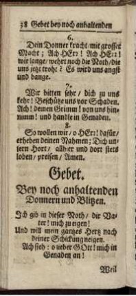 Gebet. Bey noch anhaltenden Donnern und Blitzen.