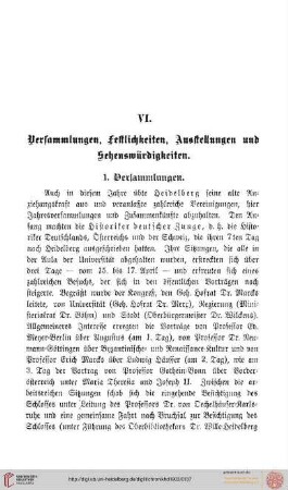 VI. Versammlungen, Festlichkeiten, Ausstellungen, Sehenswürdigkeiten