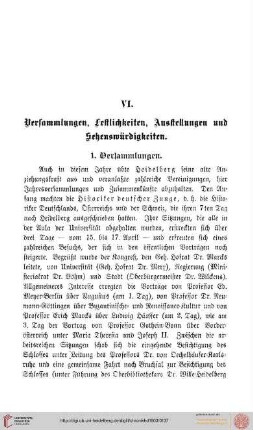 VI. Versammlungen, Festlichkeiten, Ausstellungen, Sehenswürdigkeiten