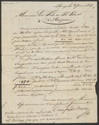Abrechnung für den Zeitraum 03.-06.1833