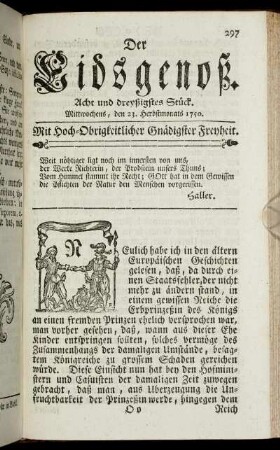 Acht und dreyßigstes Stück. Mittwochens, den 23. Herbstmonats 1750.