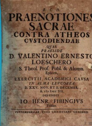 Praenotiones sacrae contra atheos custodiendae