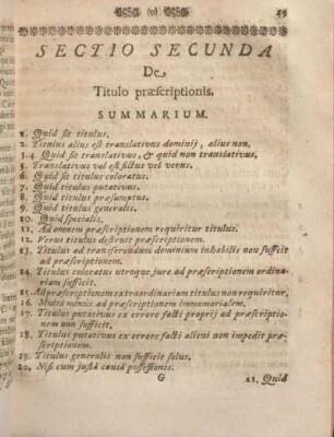 Sectio Secunda De Titulo praescriptionis. Summarium.