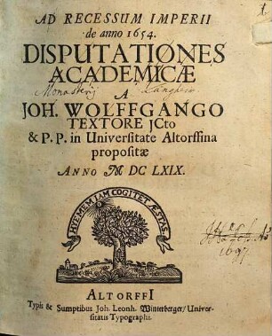 Ad Recessum Imperii de anno 1654. Disputationes Academicae