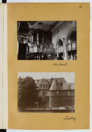 St. Ursula, Oberursel / Burg, Friedberg: Innenansicht Oberursel, Ansicht Friedberg (aus: Skizzen- und Fotoalbum 23)