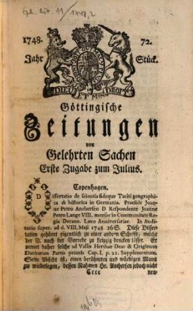 Göttingische Zeitungen von gelehrten Sachen : auf das Jahr .... 1748,2, 1748,2