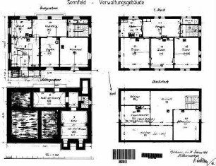 Sennfeld: Empfangsgebäude Verwaltungsgebäude Grundrisse UG,EG,1.OG,DG,versch.Leitung.