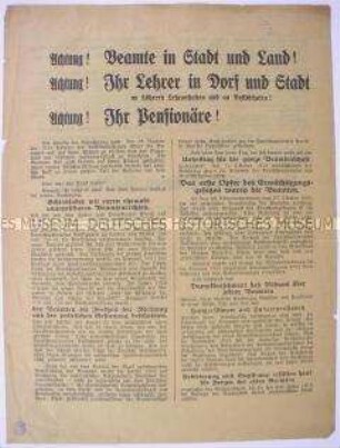 Antisemitischer programmatischer Wahlaufruf der Deutschnationalen Volkspartei zur Reichstagswahl an Beamte, Lehrer und Pensionäre