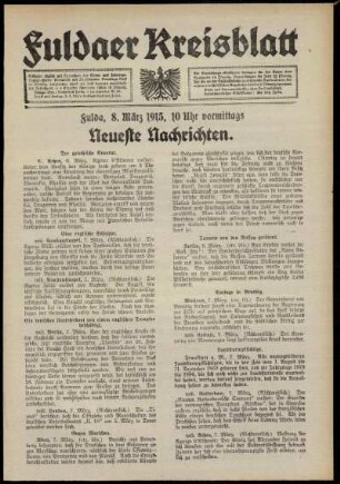 Erste Ausgabe vom Montag, den 08. März 1915.
