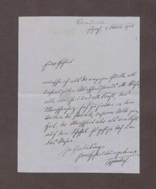 Schreiben von Anton Fendrich an Prinz Max von Baden; Glückwünsche zur Reichskanzlerschaft