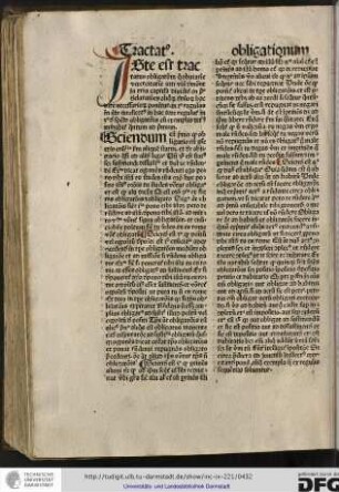 Iste est tractatus obligationum qui obviative et exercitative arti viam demonstrant in tria capitula dividitur...