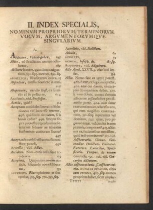 II. Index Specialis, Nominum Propriorum, Terminorum, Vocum, Argumentorumque Singularium