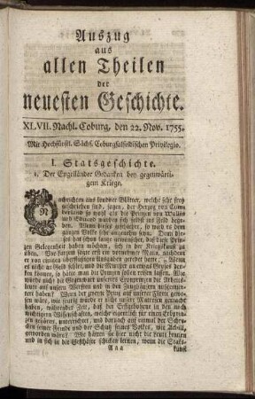 XLVII. Nachl. Coburg, den 22. Nov. 1755.