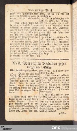 XVII. Vom rechten Verhalten gegen die zeitlichen Güter.