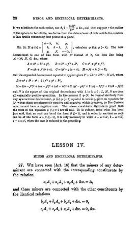 Lesson IV. Minor and reciprocal determinants.