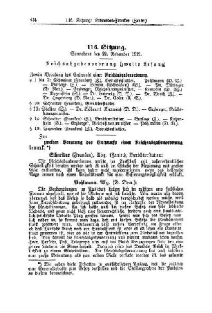 116. Sitzung. Sonnabend den 22. November 1919
