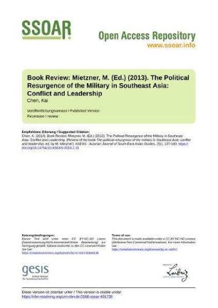 Book Review: Mietzner, M. (Ed.) (2013). The Political Resurgence of the Military in Southeast Asia: Conflict and Leadership