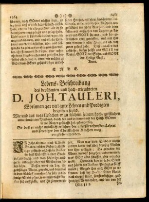 Lebens-Beschreibung des berühmten und hoch-erleuchteten D. Joh. Tauleri ...