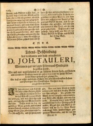 Lebens-Beschreibung des berühmten und hoch-erleuchteten D. Joh. Tauleri ...