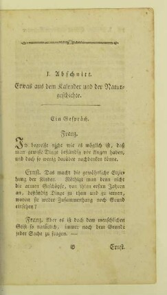 I. Abschnitt. Etwas aus dem Kalender und der Naturgeschichte
