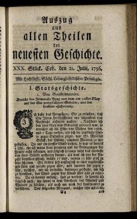 XXX. Stück. Cob. den 21. Julii, 1756.