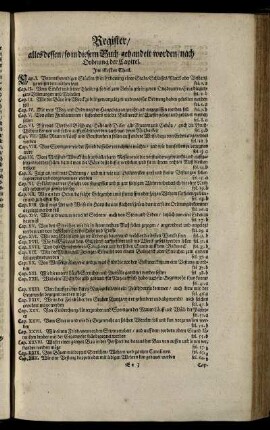 Register/ alles dessen/ so in diesem Buch gehandelt worden/ nach Ordnung der Capitel.