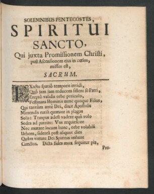 Solemnibus Pentecostes, Spiritui Sancto ...
