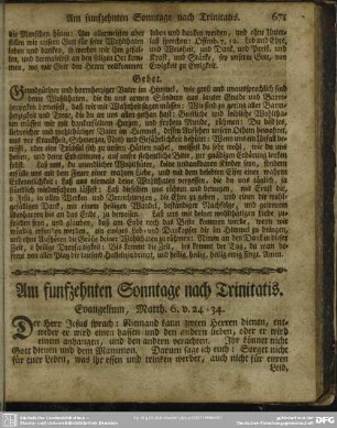 Am funfzehnten Sonntage nach Trinitatis. Evangelium, Matth. 8. v. 24-34