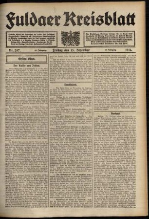 Erste Ausgabe vom Freitag, den 15. Dezember 1911.
