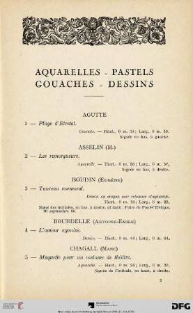 Aquarelles - Pastels - Gouaches - Dessins (Nr. 1-24)