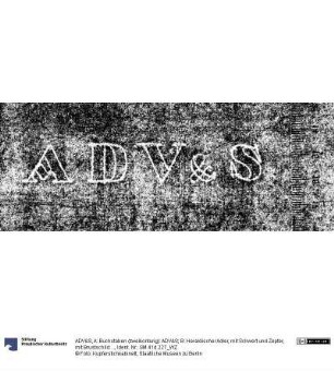 A: Buchstaben (zweikonturig): ADV&S; B: Heraldischer Adler, mit Schwert und Zepter, mit Brustschild: [...], darüber Krone