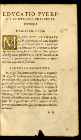 Educatio Puerilis Continens Praecepta Etymologiae.