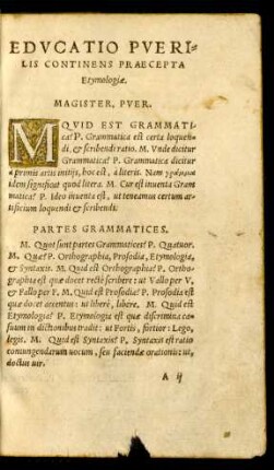 Educatio Puerilis Continens Praecepta Etymologiae.