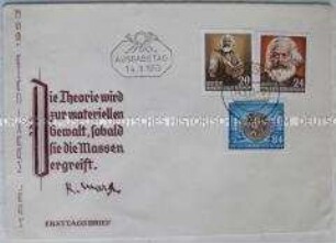 Ersttagsbrief mit Marken und Sonderstempel zum Karl-Marx-Jahr 1953
