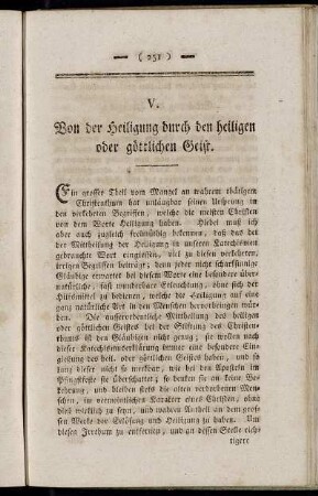 V. Von der Heiligung durch den heiligen oder göttlichen Geist
