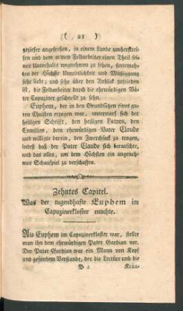 Zehntes Capitel. Was der tugendhafte Euphem im Capuzinerkloster machte.