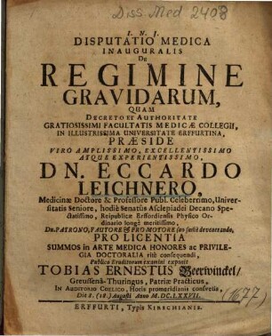 Disputatio Medica Inauguralis De Regimine Gravidarum