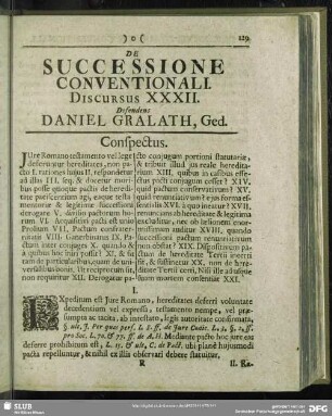 De Successione Conventionali, Discursus XXXII. Defendens Daniel Gralath, Ged.